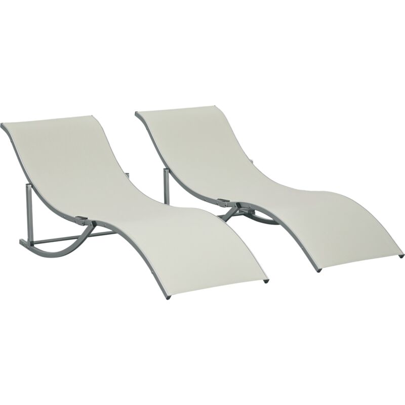 Lot de 2 bains de soleil pliables design contemporain - lot de 2 transats ergonomiques - alu. textilène beige