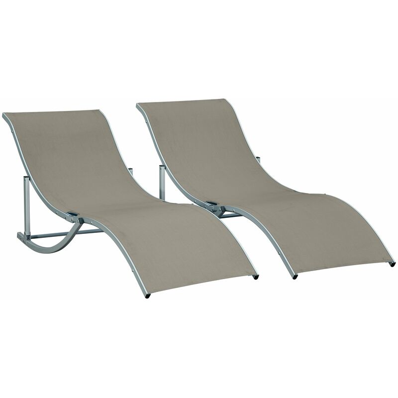 Outsunny - Lot de 2 bains de soleil pliables design contemporain - lot de 2 transats ergonomiques - alu. textilène gris clair - Gris