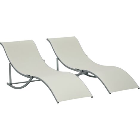 Lot de 2 bains de soleil pliables transat jardin extérieur en aluminium et textilène. charge 120 Kg. beige
