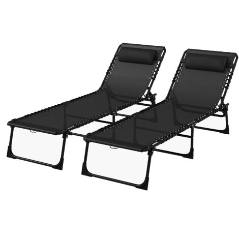 Lot de 2 bains de soleil pliants, dossier réglable sur 4 positions, noir