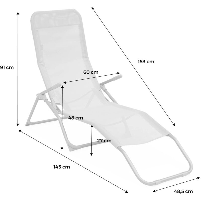 Lot de 2 bains de soleil pliants - Levito Taupe - Transats textilène 2 positions. chaises longues