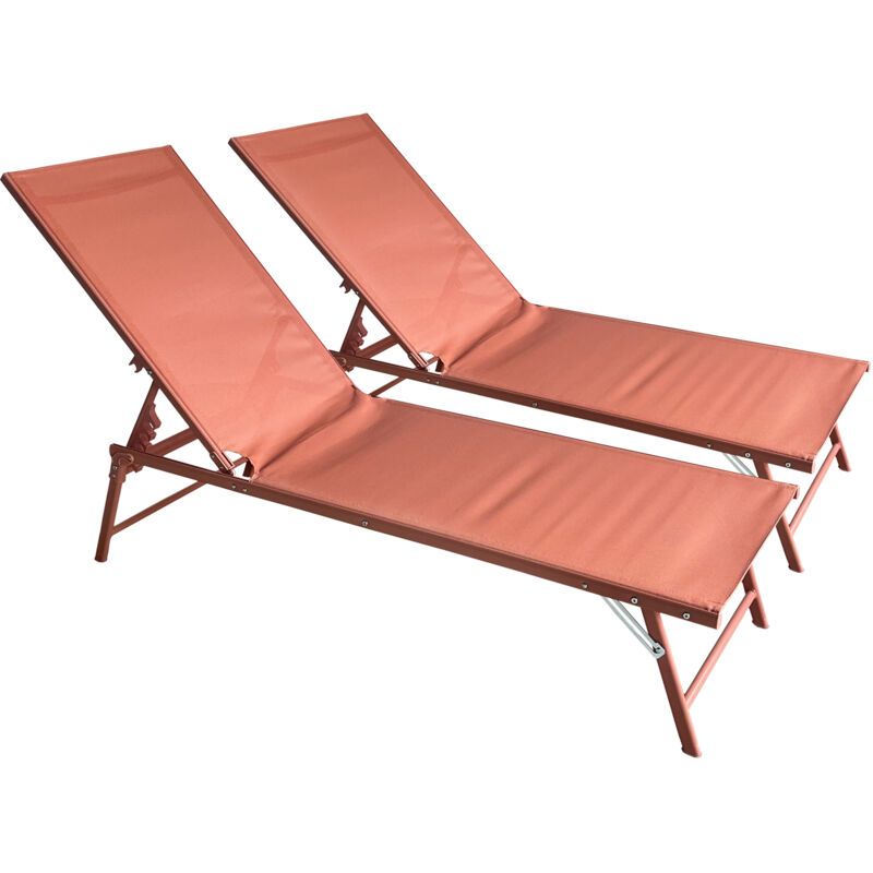 Happy Garden - Lot de 2 bains de soleil pliants sicilia en textilène terracotta - structure terracotta
