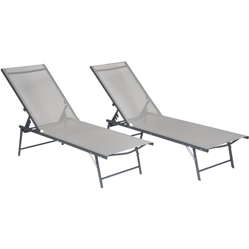 Lot de 2 bains de soleil pliants sicilia en textilène gris - structure anthracite - Happy Garden