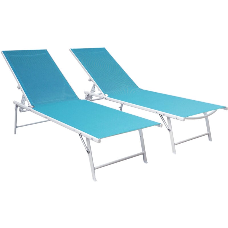 Happy Garden - Lot de 2 bains de soleil pliants sicilia en textilène bleu - structure blanche
