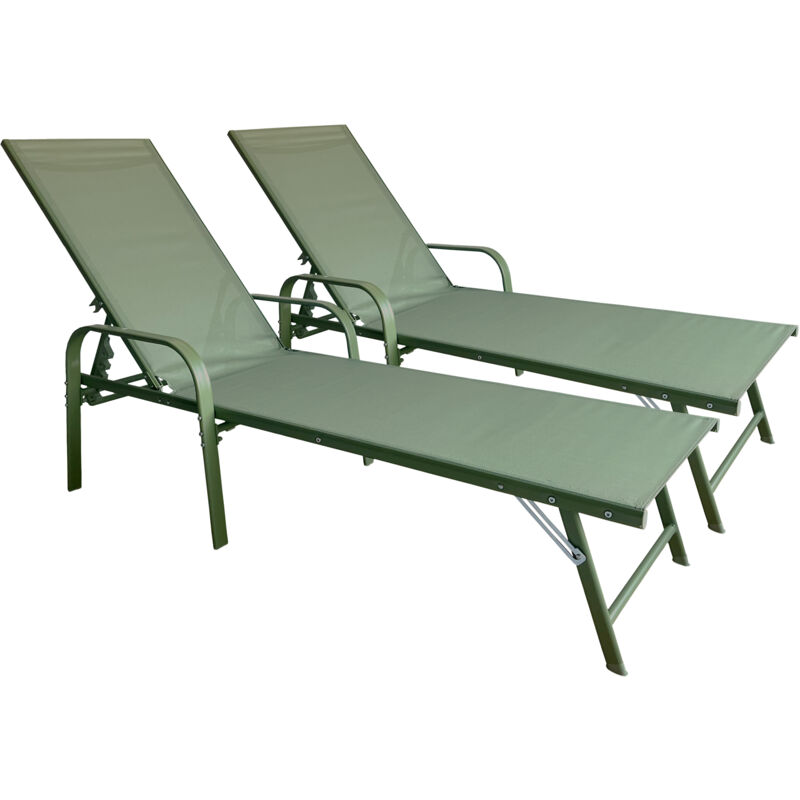 Happy Garden - Lot de 2 bains de soleil sardinia en textilène vert sauge - structure vert sauge