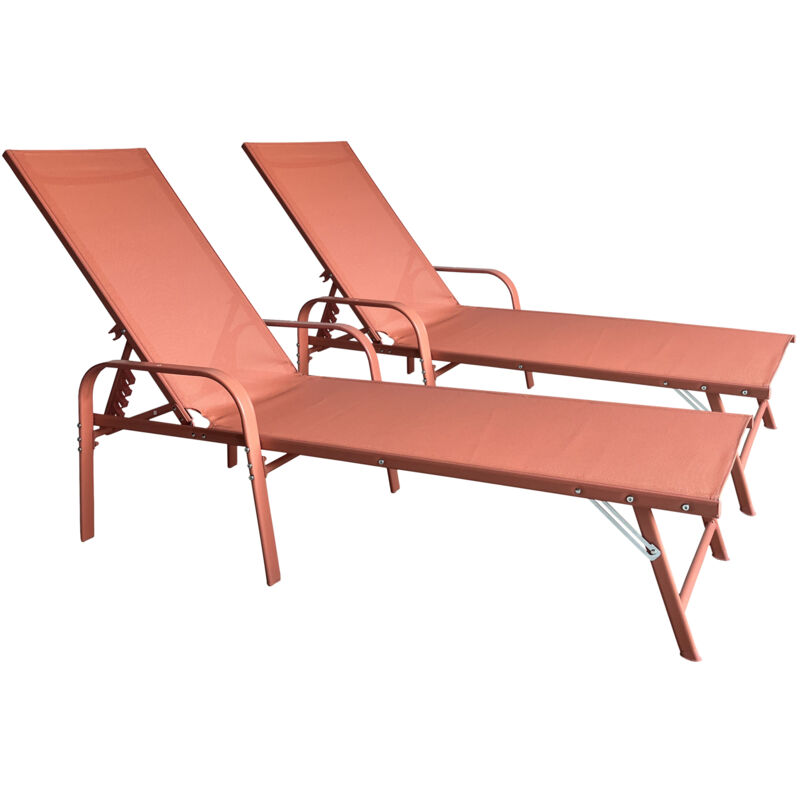 Happy Garden - Lot de 2 bains de soleil sardinia en textilène terracotta - structure terracotta