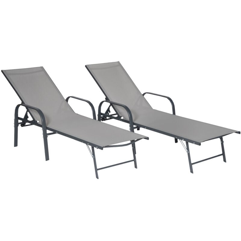 HAPPY GARDEN - Lot de 2 bains de soleil SARDINIA en textilène gris - structure anthracite