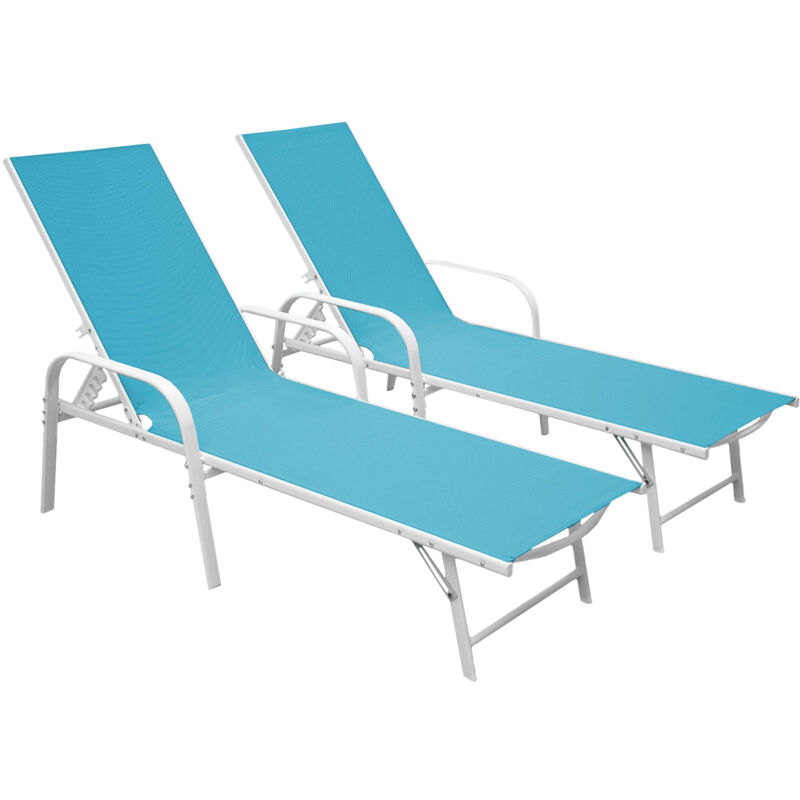 Happy Garden - Lot de 2 bains de soleil sardinia en textilène bleu - structure blanche