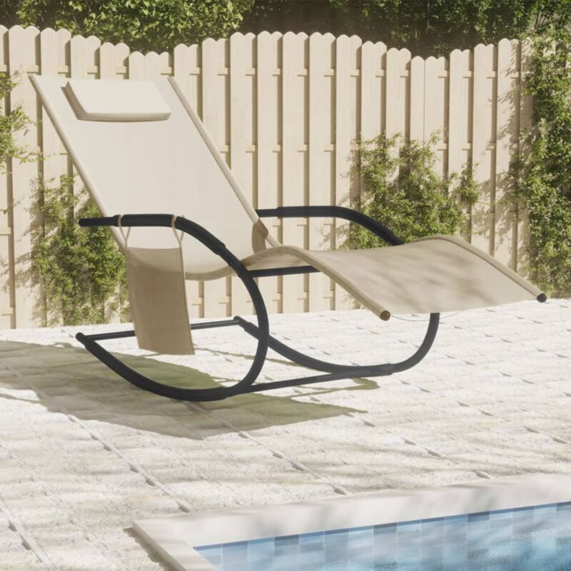 Bain de soleil, Transat, Chaise longue à bascule crème acier et textilène togp33629 design in