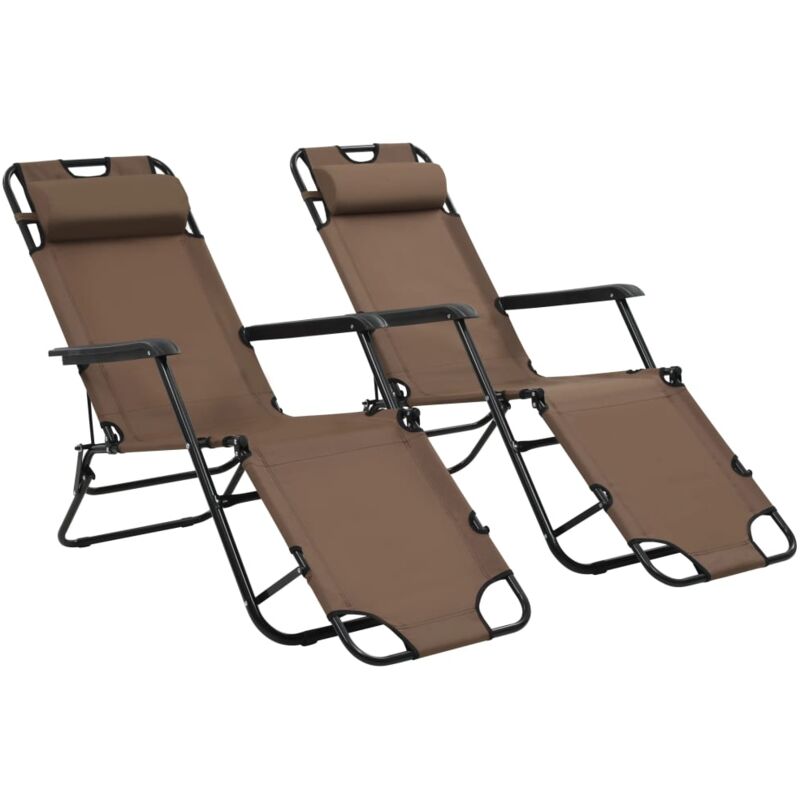 Lot de 2 Bains de soleil, Transats, Chaises longues pliables avec repose-pied acier marron togp24010 design in