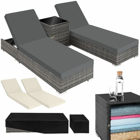 Tectake – Lot de 2 bains de soleil en aluminium – Cadre gris – Confort optimal avec rembourrage 7,5 cm – Résistant aux intempéries et UV