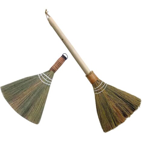 Lot de 2 balais à poussière tressés faits main avec long manche