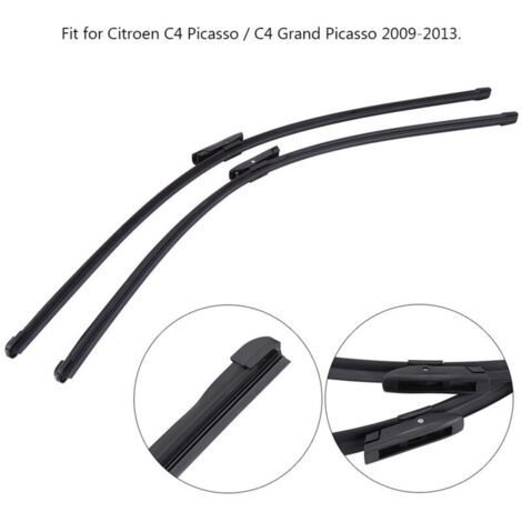 Lot de 2 balais d'essuie-glace avant gauche et droit – Caoutchouc souple – Longueur 81 cm et 76.5 cm – Compatible Citroen C4 Picasso 09-13