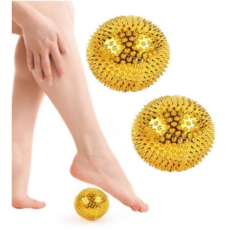Lot de 2 balles de massage magnétiques dorées 4,7cm en sachet OPP + boîte couleur pour relaxation