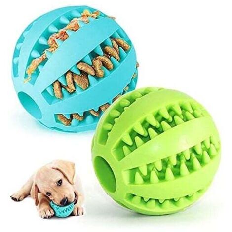 Lot de 2 balles en caoutchouc Ulisem pour chiens, jouets à mâcher pour petits et grands chiens, balle amusante (verte et bleue)