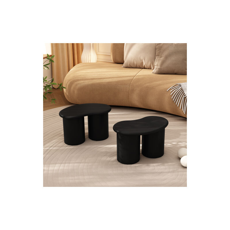 Wishdor - Lot de 2 banc irrégulier, banc de table basse irrégulier, noir