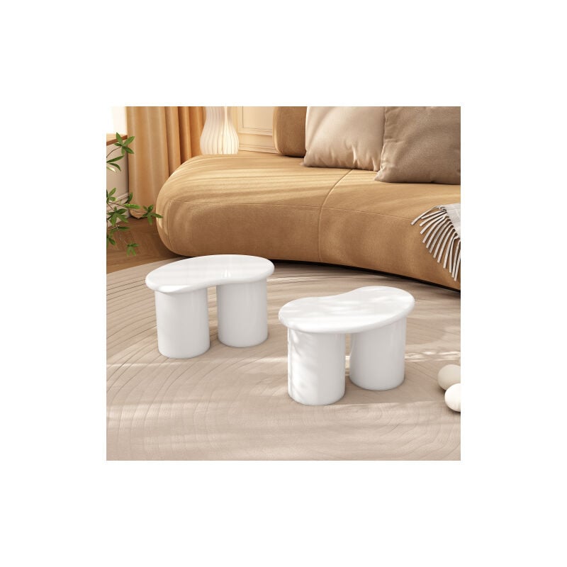 Wishdor - Lot de 2 banc irrégulier, banc de table basse irrégulier, blanc