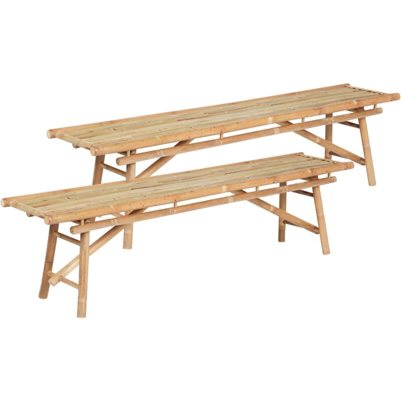 Lot de 2 Bancs d'Extérieur en Bambou 180 cm Bois Clair Tindari
