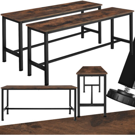 Tectake – Ensemble de 2 bancs en bois foncé 108x32,5x50cm – Style industriel – Capacité de charge 200kg – Pieds réglables en plastique
