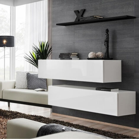 Lot de 2 Bancs Muraux Blanc & Étagère "Switch SBII" 130cm Blanc