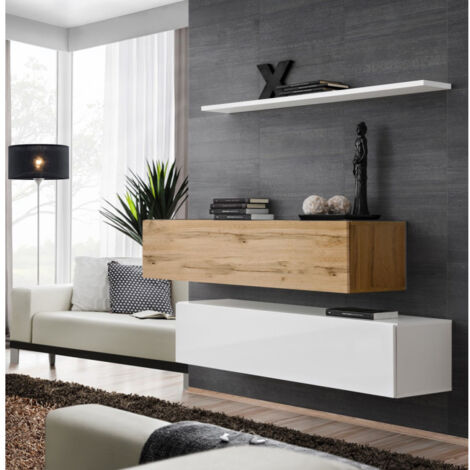 Lot de 2 Bancs Muraux & Étagère "Switch SBII" 130cm Blanc & Naturel