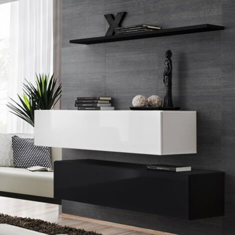 Lot de 2 Bancs Muraux & Étagère "Switch SBII" 130cm Blanc & Noir