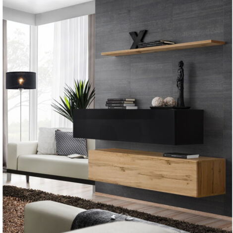 Lot de 2 Bancs Muraux & Étagère "Switch SBII" 130cm Naturel & Noir