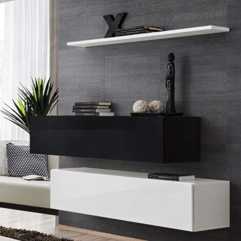 Lot de 2 Bancs Muraux & Étagère "Switch SBII" 130cm Noir & Blanc