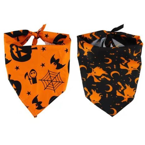 Lot de 2 bandanas pour chien d'Halloween, foulards pour chien à motif citrouille et sorcière