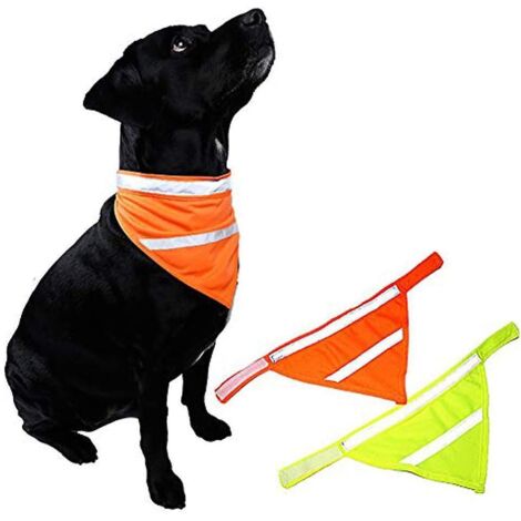Lot De 2 Bandanas Rflchissants Pour Chiens (l, Jaune Et Orange) Bandana Triangle Pour Animaux De Compagnie Foulard Chat Fluorescent Polyester Dou