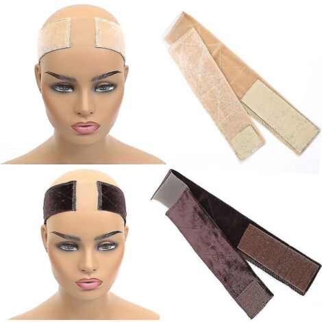 Lot de 2 bandeaux en velours pour perruque en dentelle marron et nude, antidérapants et flexibles pour un confort optimal.