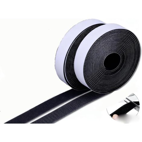Lot de 2 bandes adhésives Velcro – super adhésives – nylon noir 2,5 x 500 cm