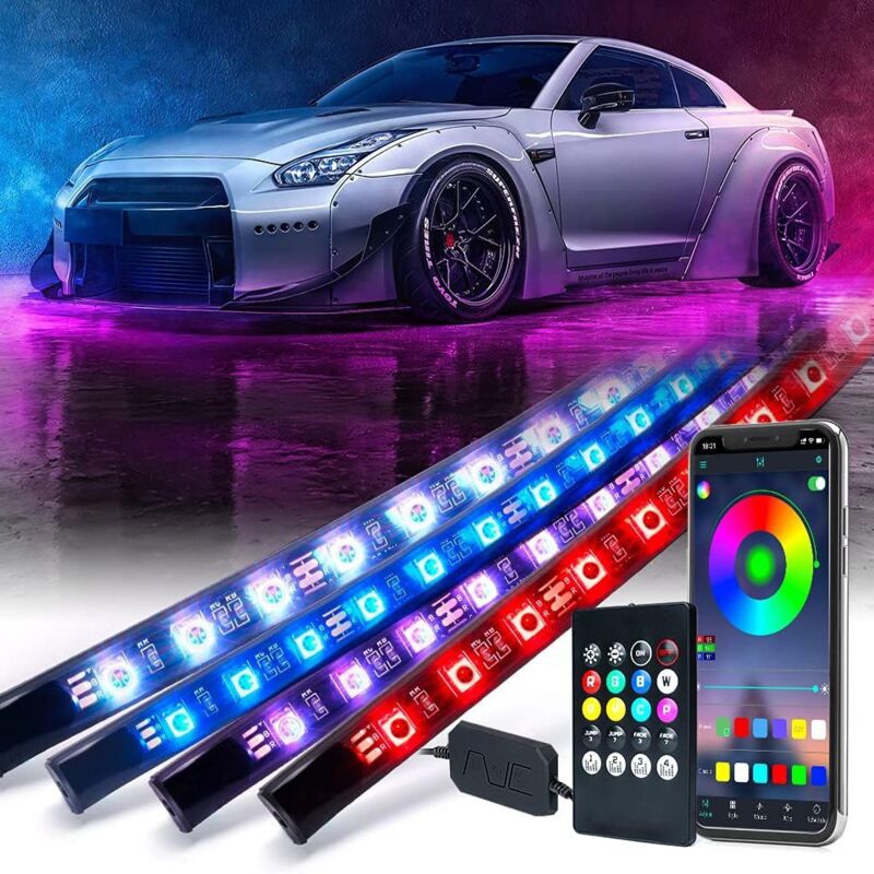 Lot de 2 bandes lumineuses LED fluo pour dessous de caisse de voiture, 12 V, RGB, flexibles, décoratives, 150 cm x 2 pièces