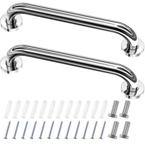 Lot de 2 Barre D'Appui WC Acier Inox Maintien Poignée Douche 30cm Barre d'Appui Salle de Bain Coudée, Barres Douche, Baignoire Main Courante Inoxydable