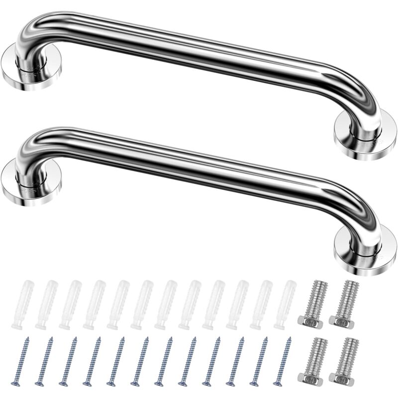 Lot de 2 Barre D'Appui wc, Acier Inox Maintien Poignée Douche, 30cm Barre d'Appui Salle de Bain Coudée, Barres Douche, Baignoire Main Courante