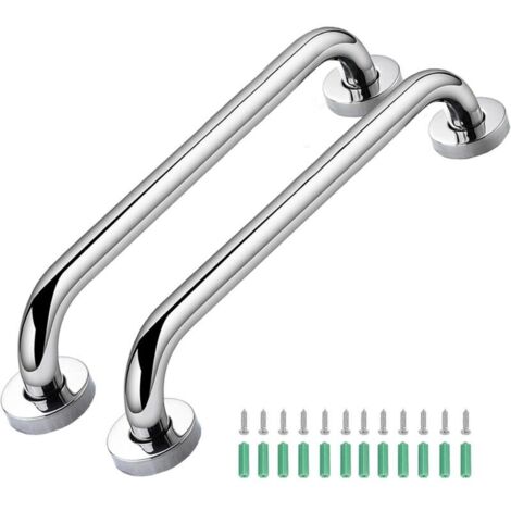 Lot de 2 barres d'appui de salle de bain en acier inoxydable, barres d'appui de toilettes, barres de douche, barre d'appui de salle de bain coudée de 43,5 cm, rampe en acier inoxydable, toilettes, ram
