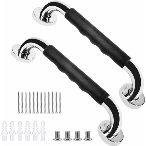 Lot de 2 barres d'appui murales antidérapantes en acier inoxydable, barres d'appui antidérapantes pour douche avec poignée en caoutchouc, barres d'appui pour personnes âgées avec vis montées, pour sal