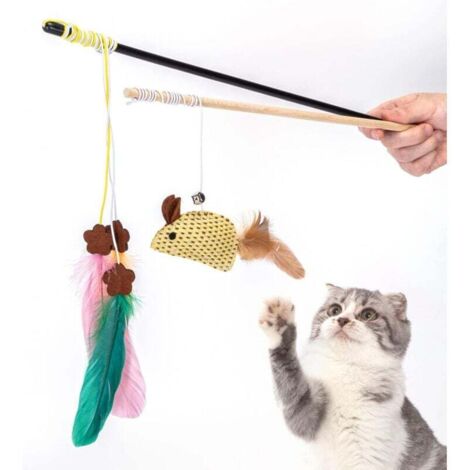 Lot de 2 bâtons pour chats, jouet à plumes interactif, stylo pour chats, fabricant de jouets pour chats