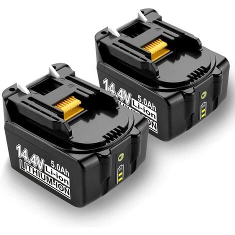 PDSTATION Lot de 2 batteries BL1440B BL1430B pour outils Makita 14.4V 5.0Ah BL1440 B BL1430B BL1430 BL1415 194066-1 194065-3 Li-ion LXT 5000mAh avec indicateur