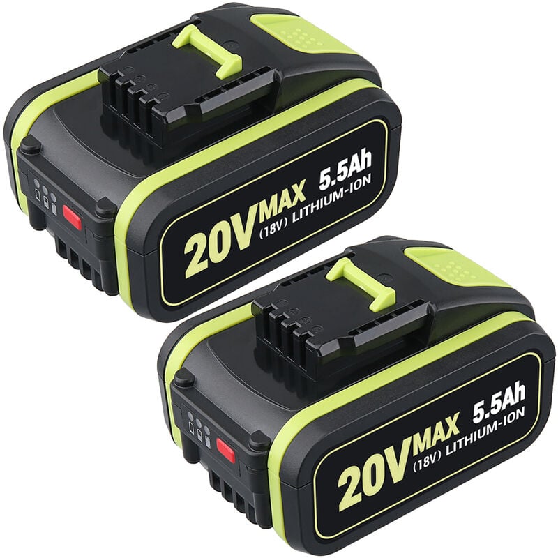 Pdstation - Lot de 2 batteries de rechange 20V 5500mAh pour Worx 20 v WA3551, WA3551.1, WA3553, WA3553.2, WX372.1, WX80000 WX80000 WX3 WX3 WX80000