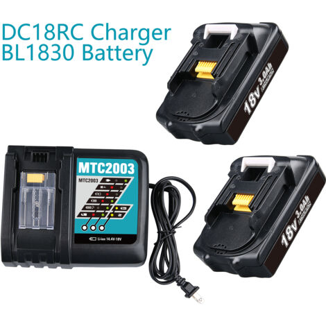 Lot de 2 batteries et chargeurs 18 V 3 Ah pour Makita BL1830 BL1840 BL1850 BL1860 et chargeur 3ADC18RC DC18RD MTC2003