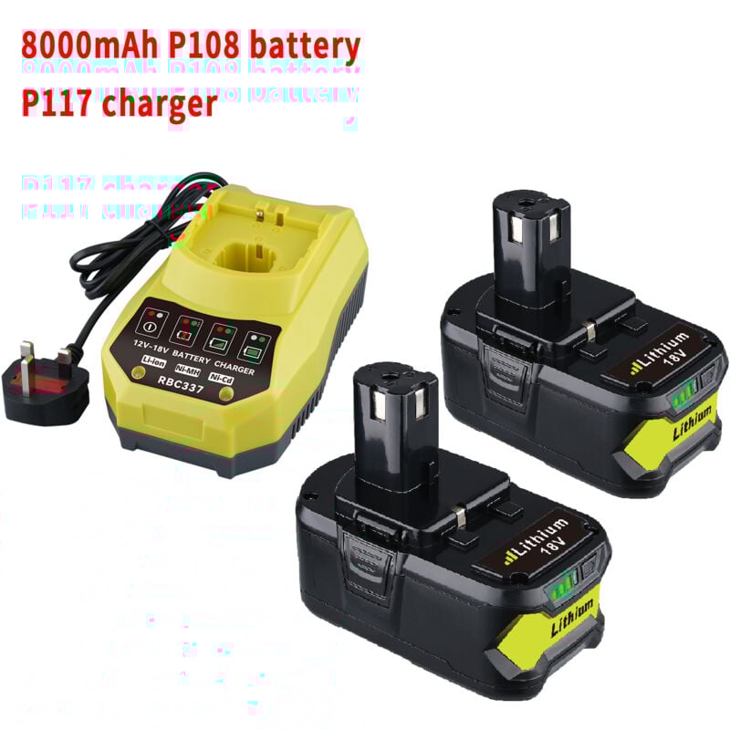 Pdstation - Lot de 2 batteries et chargeurs Ryobi 18 v 8 Ah de remplacement, compatibles avec les batteries Ryobi 18 v one+ P108, P102, P103, P104,