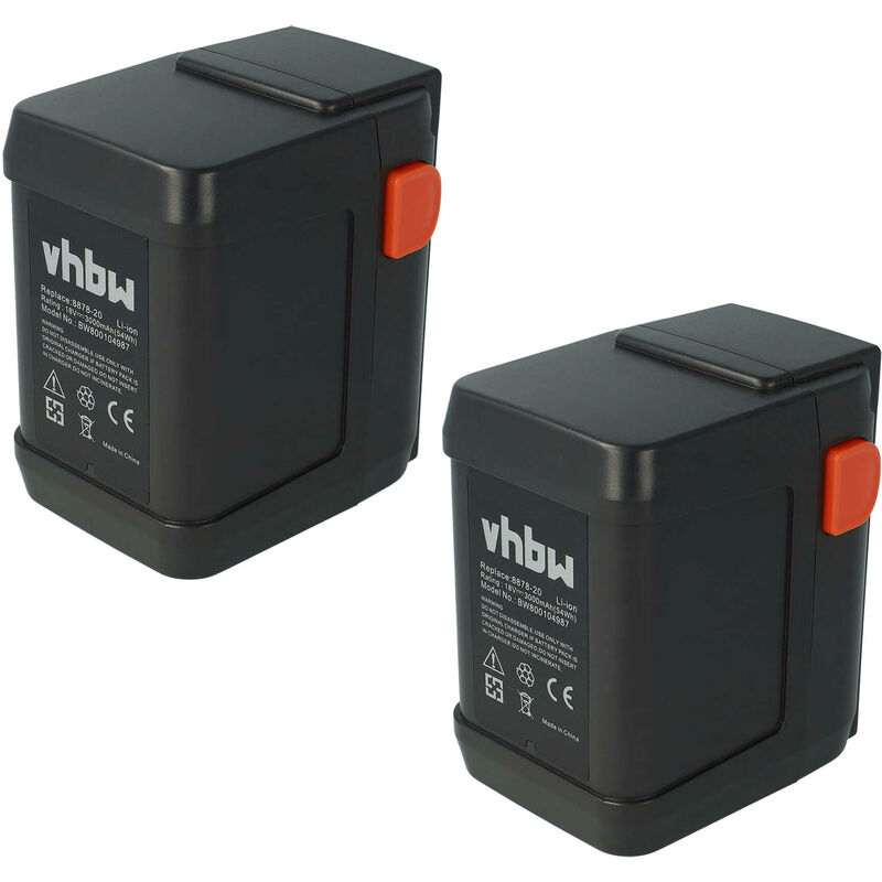 Vhbw - Lot de 2 batteries Li-Ion 3000mAh (18V) pour outils coupe-bordure Gardena AccuCut 400 Li (8840-20) comme 8835-U, 8835-20, 8839, 8839-20.