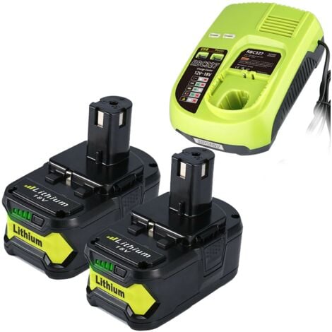 PDSTATION Lot de 2 batteries lithium-ion 7,0 Ah P108 compatibles avec Ryobi 18 V (0ne+) P102, P103, P105, P107, P108, P109, RB18L50, RB18L40, RB18L25, RB18L15, avec chargeur Ryobi P117 (2 batteries + P117)