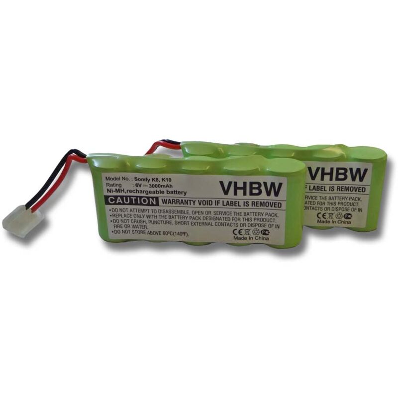 Vhbw - 2x Batteries compatible avec Bosch Somfy D14, K10, K12, K8, K17 outil électrique (3000 mAh, NiMH, 6 v)