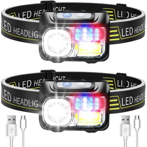 Lot de 2 batteries rechargeablesdirigéLampe frontale, lampe frontale étanche et puissante