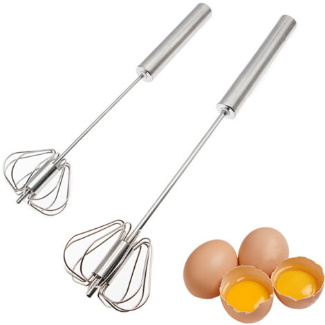 Lot de 2 batteurs à œufs, batteur à œufs semi-automatique multifonctionnel en acier inoxydable, batteur à œufs pour lait, ustensiles de cuisine, batteur à œufs rotatif (25,5 cm + 31 cm)