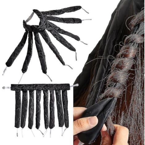 Lot de 2 bigoudis spirales sans chaleur - Rouleaux de nuit pour des boucles pieuvre, noirs