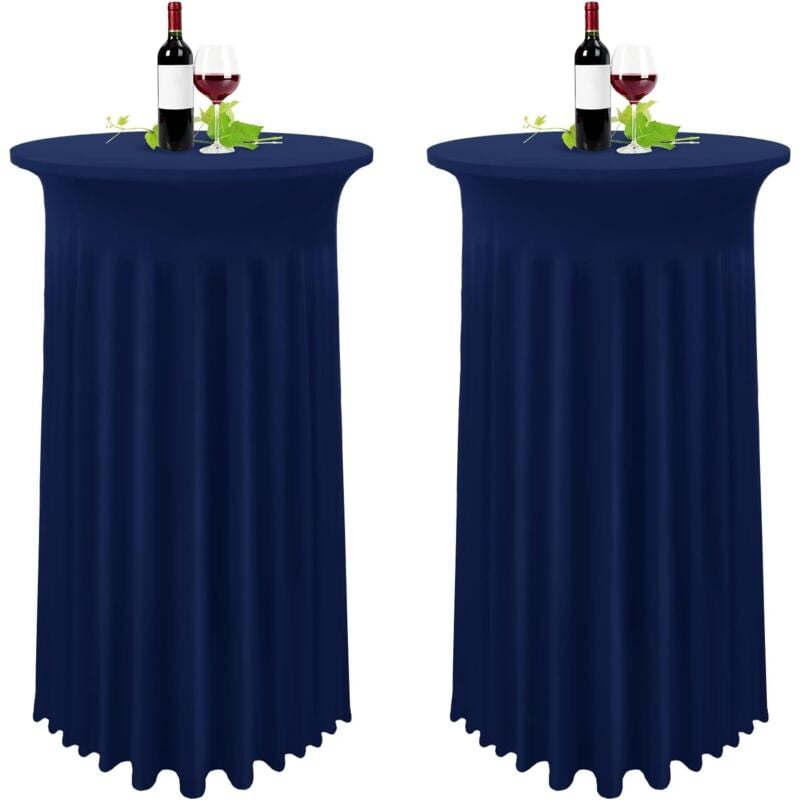 Aougo - Lot de 2 Bleu Foncé Housse pour Table Haute, Nappe Mange Debout 80 x 110 cm, Bleu Marine Nappe Jupe Plissée