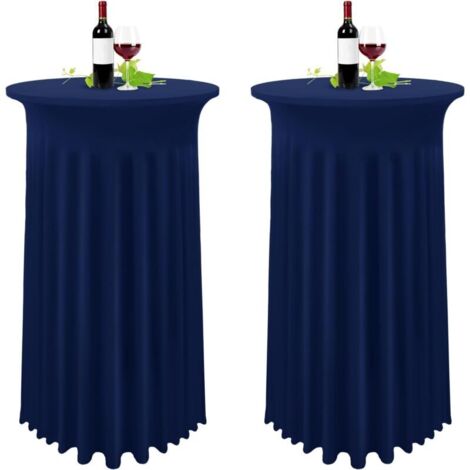Lot de 2 Bleu Foncé Housse pour Table Haute, Nappe Mange Debout 80 x 110 cm, Bleu Marine Nappe Jupe Plissée